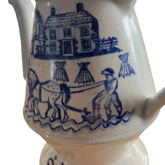 Poppytrail Vernon Coffee Pot Provincial Blue by Metlox Blue Farm Scene No Lid - Picture 5 of 16
